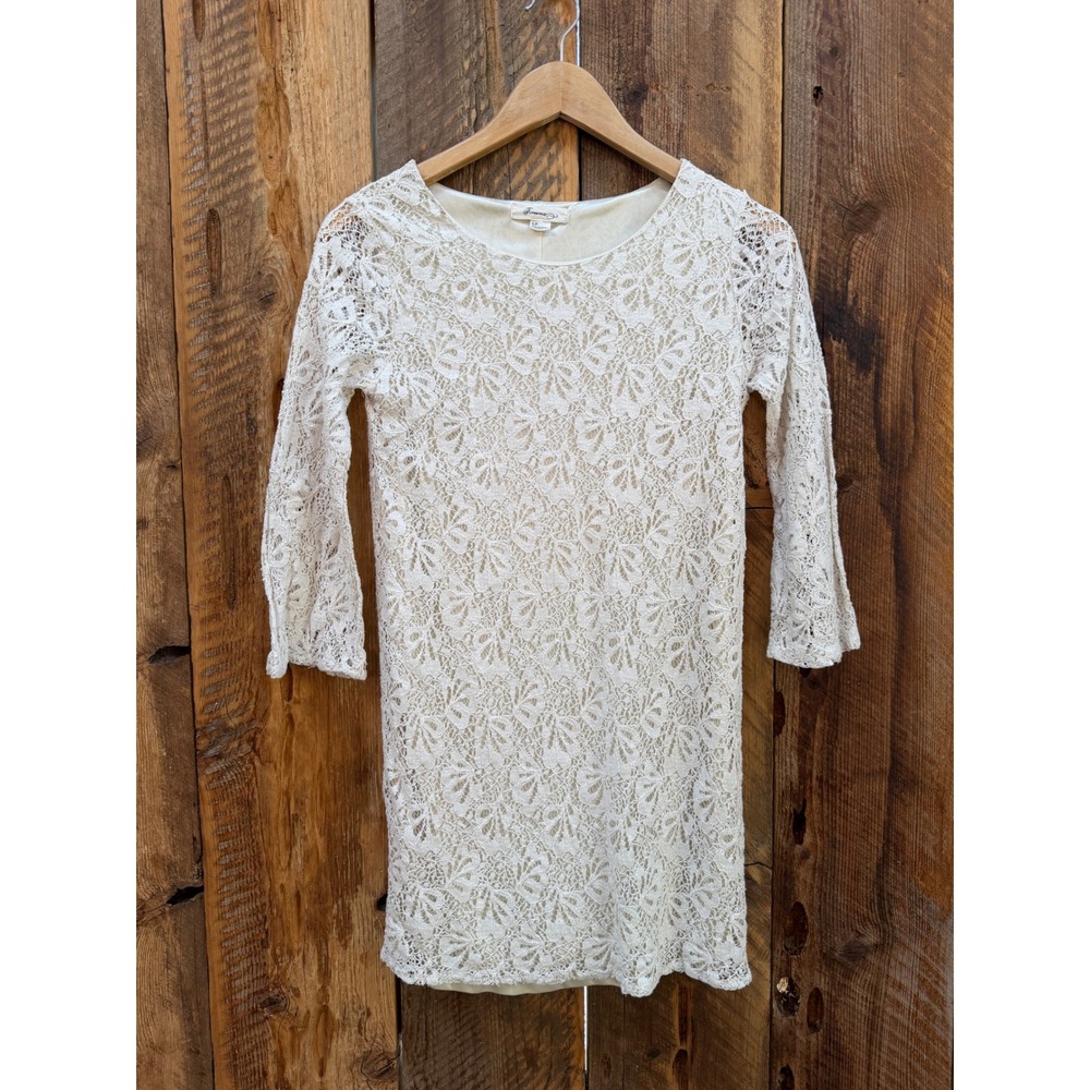 Y2K Lace Mini Dress Womens S Cream Romantic Coquette Balletcore Bodycon